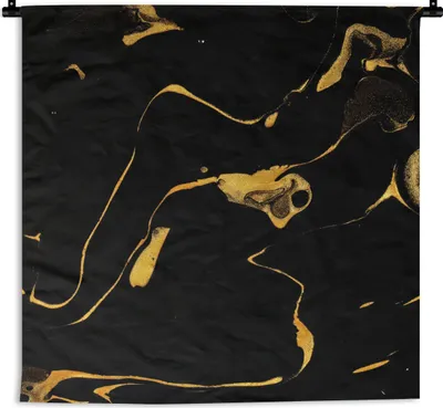 Produktbild von MuchoWow® Wandteppich Wandbehang Muster - Gold - Schwarz 150x150 cm Tapisserie Dekoration Wandtuch - Wohnaccessoires - Modernes