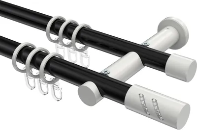 Produktbild von Interdeco Gardinenstange / Vorhangstange Schwarz / Weiß, Typ Platon Zoena (Glitzerzylinder), 20 mm Ø 2-läufig, 160 cm
