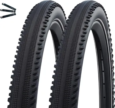 Immagine prodotto di 2 pneumatici per bicicletta Schwalbe Hurricane Performance DD RaceGuard E-50 ADDIX nero/riflettente 62-622 (29x2,40) incl. leva per pneumatici maxxi4you