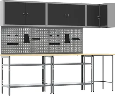 Imagen del producto de Conjunto de armarios de trabajo con estante 10 pcs y Gris