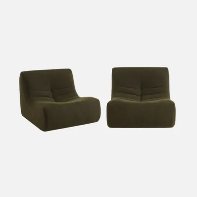 Produktbild von sweeek - 2er-Set modulare 1-Sitzer Sessel mit strukturiertem Bouclé-Bezug - Dunkelkhaki