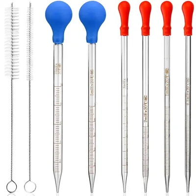 Produktbild von 6 Stück Glas Pipetten 0.5ml 1ml 2ml 3ml 5ml 10ml Tropfpipetten | Pipette Glas, Transfer Pipette, Glaspipette, Messpipetten mit 2 Tropfenbürsten