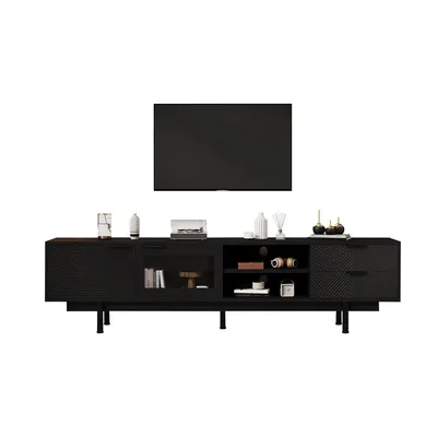 Produktbild von TV-Schrank mit 2 Türen und 2 Schubladen TV-Tisch TV-Ständer von 45kg für 80-Zoll 200*40*50.5cm Schwarz