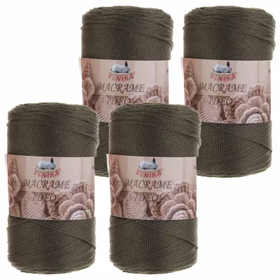 Vlnika Macrame Ideo Makrameegarn 4er-Pack (4x250g, Gesamt 1kg) in der Farbe Dunkeloliv.