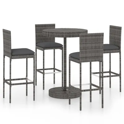 Produktbild von 5-tlg. Gartenbar-Set mit Kissen Poly Rattan Grau