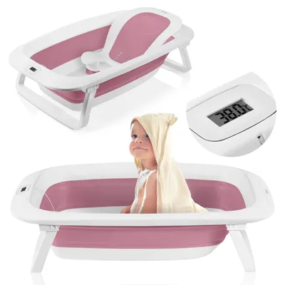 Zdjęcie produktu dla Lionelo wanienka dla niemowląt BabyBubble z termometrem i leżaczkiem, zestaw do kąpieli, 0-3 lat - różowy