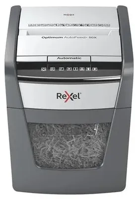 Zdjęcie produktu dla Rexel Optimum AutoFeed+ 50X, Rozdrabnianie krzyżowe, 22 cm, 4x28 mm, 20 l, 55 dB, Dotyk