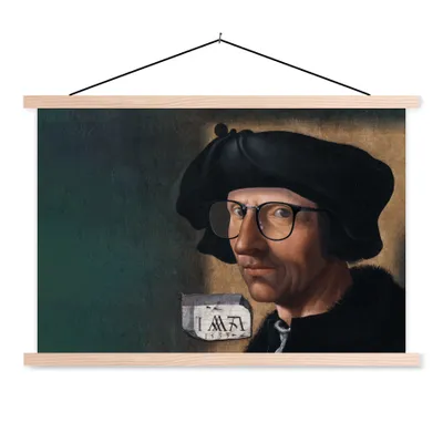 Produktbild von MuchoWow® Textilposter Selbstporträt - Jacob Cornelisz van Oostsanen 120x80 cm mit holzfarbenen Rahmen - Aufhängeset