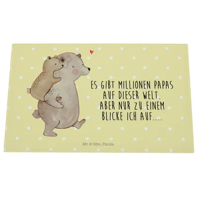 Produktbild von Mr. & Mrs. Panda Glas Schneidbrett Papa Bär - Gelb Pastell - Geschenk, Hackbrett, Küchenbrett, Vatertag, Schneideplatte, Schneidplatte, Schneidebrett Aus, Geburtstag