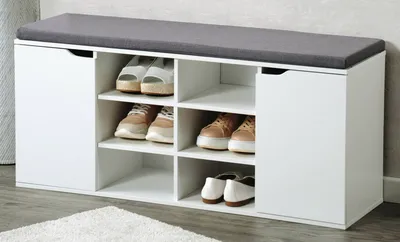 Produktbild von Botník se sedákem a úložnými boxy, bílý 103 x 30,5 x 48 cm