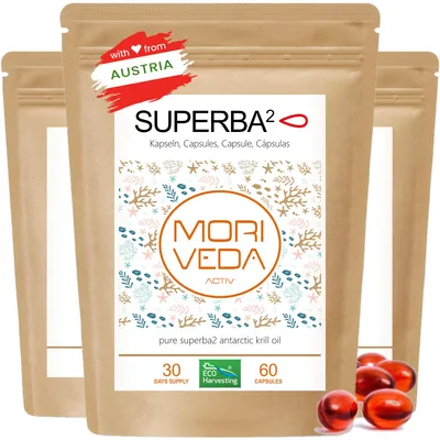 Produktbild von SUPERBA Krillöl Softgel Caps I Omega 3, 6, Astaxanthin, Antioxidantien & Vitamin E I 180 Softgels