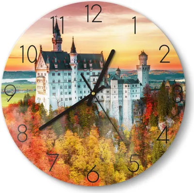 Produktbild von DEQORI Glasuhr Ø30 cm Zahlen 'Schloss Neuschwanstein' Wanduhr Glas Uhr Design leise