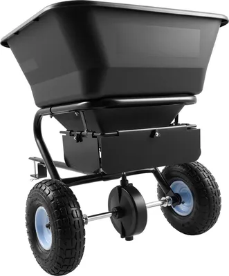Obrázek produktu pro SucceBuy rozmetadlo s kapacitou 38,6 kg, odstředivé rozmetadlo pro přívěsy se šířkou posypu 3 m, vybavené pneumatikami o průměru 25,4 cm, nastavitelné množství posypu, ideální pro osiva, hnojiva a silniční sůl