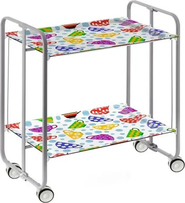 Image de DON HIERRO - Chariot de service pliable BAUHAUS avec roulettes - structure métallique grise, 2 niveaux, 4 positions