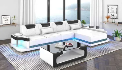 Produktbild von Eckgarnitur Ecksofa L Form Ledersofa Couch Sofa Weiß Luxus Moderne Couchen