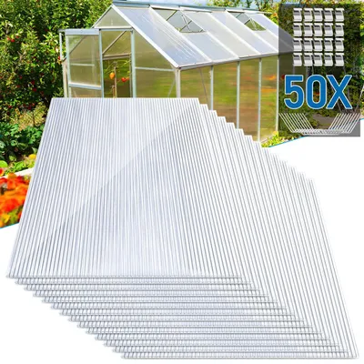 Produktbild von Eikuavons 14x Polycarbonat Hohlkammerplatten 4mm mit 100 Edelstahl Gewächshausklammern Transparent Hohlkammerstegplatten UV-Beständigen Für Gewächshaus Carports