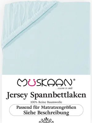 Produktbild von Müskaan Jersey Spannbettlaken 180x200 - 200x220 aqua für Boxspringbett und Wasserbett Bettlaken 100% Baumwolle