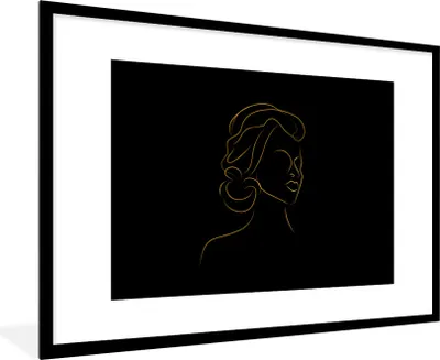 Produktbild von MuchoWow® Gerahmtes Poster Frau - Schwarz - Gold - Strichzeichnung 90x60 cm - Poster mit Schwarzem Bilderrahmen Wandposter Rahmen Foto Bilder - Wanddekoration - Fotos