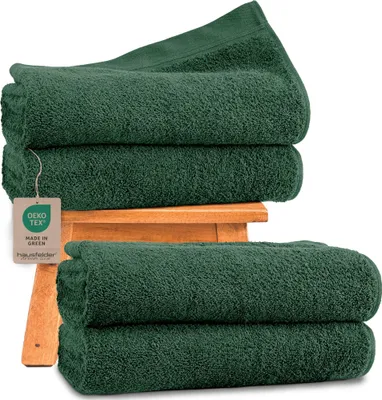Produktbild von Hausfelder Handtücher Premium Duschtuch 4er Set (Dunkelgrün, 4 Duschtücher 70x140 cm)