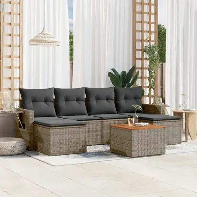 Produktbild von Design 7-tlg. Garten-Sofagarnitur mit Kissen Grau Poly Rattan, Gartensofas 2024 Neu