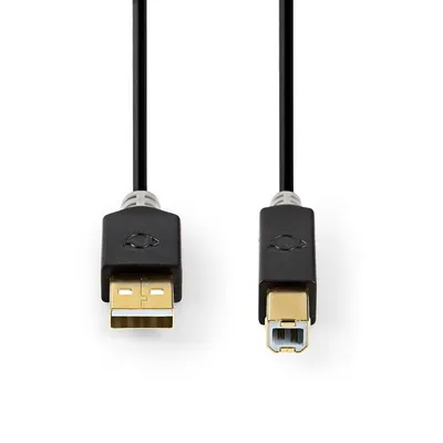 Produktbild von Nedis USB-Kabel - USB 2.0 - USB-A Stecker - USB-B Stecker - 480 Mbps - Vergoldet - 3.00 m - Rund - PVC - Anthrazit - Box
