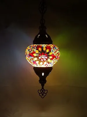 Productafbeelding van Oosterse mozaïek hanglamp, meerkleurig - Handgemaakte Turkse lamp voor een gezellige sfeer