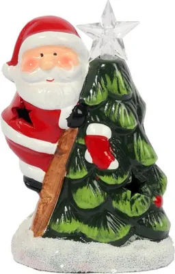 Produktbild von Weihnachtsschmuck aus Keramik: Weihnachtsmann mit LED-Beleuchtung