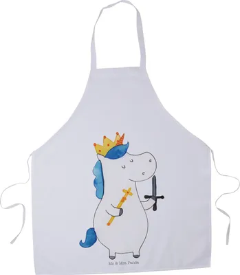 Produktbild von Mr. & Mrs. Panda Kochschürze Einhorn König mit Schwert - Weiß - Geschenk, Vorbinder, Schürze, Küchenschürze, Ritter, Backschürze, Unicorn, Einhörner, Mittelalter