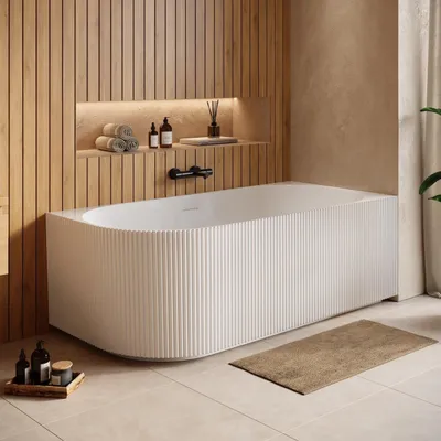 Produktbild von Badplaats Eck Badewanne Havana 170 x 80 x 58 cm Weiß Hochglanz - Halb Freistehende Badewanne aus Acryl - Links