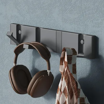 Produktbild von Mai & Mai Wandgarderobe Wandhaken aus Aluminium Garderobe mit 4 klappbaren Haken Garderobenleiste Garderobenhaken Kleiderhaken 30,4cm Grau