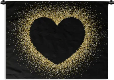 Produktbild von MuchoWow® Wandteppich Wandbehang Goldenes Herz auf schwarzem Hintergrund 60x45 cm Tapisserie Dekoration Wandtuch - Das Schlafzimmer