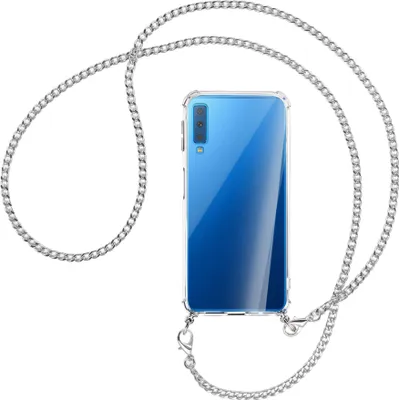 Produktbild von Handykette Backcover-Schutzhülle mit Band (Metall silberfarben) für Samsung Galaxy A7 2018 - silberfarbene Kette