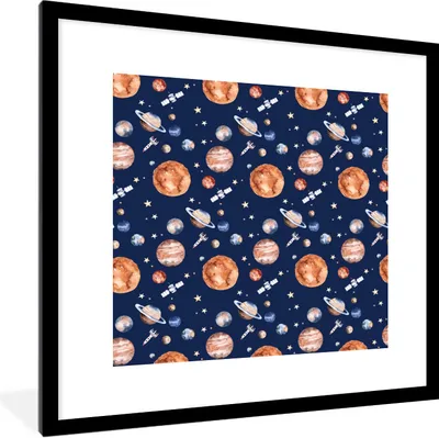Produktbild von MuchoWow® Gerahmtes Poster Weltraum - Planeten - Muster - Kinder - Kinder - Kind 40x40 cm - Poster mit Schwarzem Bilderrahmen Wandposter Rahmen Foto Bilder - Poster - Plakat im Rahmen