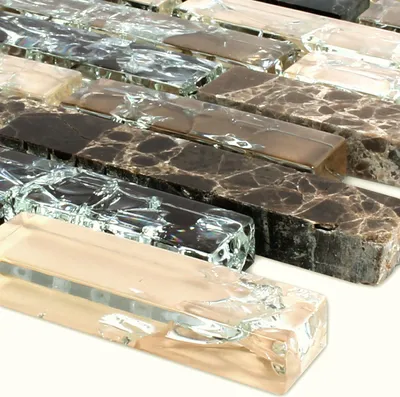 Produktbild von Glas Marmor Mosaikfliesen Dark Emperador Malawi Bruchglas Verbund
