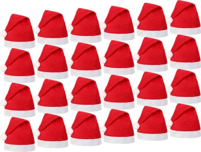 Produktbild von Santa Magix Weihnachtsmütze Set – Einfache rote Filz Weihnachtsmützen mit weißem Bommel – Günstige Giveaway Nikolausmützen für Events, Firmen, Schulen & Weihnachtsfeiern Menge wählen: 24