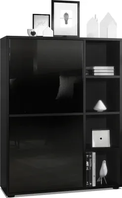 Produktbild von Vladon Highboard Schrank Anrichte Cuba mit 8 Fächern, Germany, Korpus in Schwarz matt / Fronten in Schwarz Hochglanz