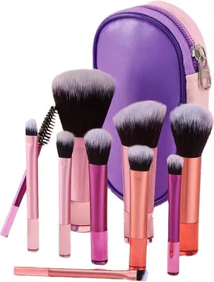 Produktbild von Famanu Mini-Make-uppinselset für Reisen - 10 Stück mit Tasche
