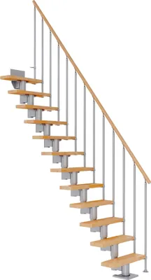 Produktbild von Dolle Mittelholmtreppe Dublin Gerade aus Buche lackiert 61 cm breit für GH 222–270 cm UK Metall Perlgrau mit Einzelstabgeländer