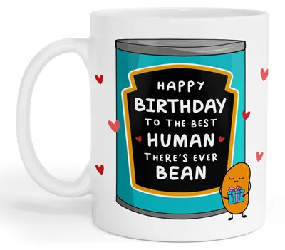 Kaffeetasse 325 ml, Keramik, lustiges Bohnendesign mit Herzen