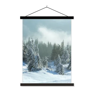 Produktbild von MuchoWow® Textilposter Wald - Schnee - Winter 40x53 cm mit schwarzem Rahmen - Abbildung