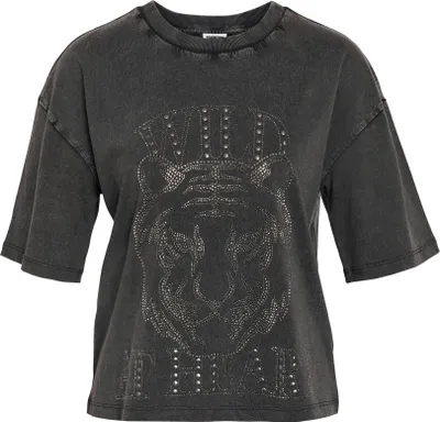 Produktbild von NOISY MAY Vintage Denim T-Shirt mit Glitzer Steinen & Nieten Größe: M