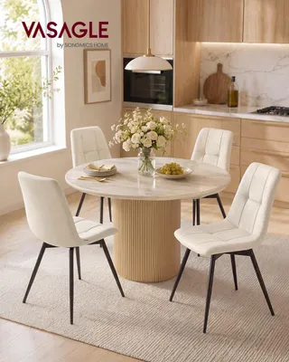 Produktbild von VASAGLE Drehbare Esszimmerstühle 4er Set, Ergonomische Polsterstühle aus Samt, 43 x 52 x 83 cm, Beige, KI-generiertes Bild