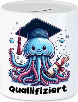 Produktbild von Quallifiziert Qualle Abschluss Spardose - Humorvolles Abitur Geschenk