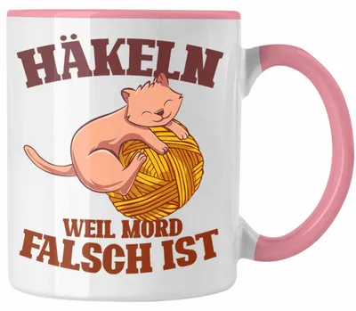 Produktbild von Lustige Strick Häkel-Tasse  Geschenk Stricken Häkeln (Rosa)