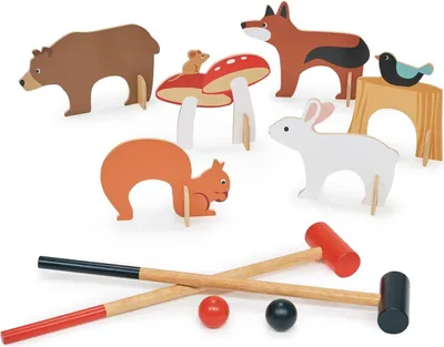 Produktbild von Tender Leaf Toys - Wald Indoor Krocket Set, 17-teiliges Tragbares Sportspielzeug