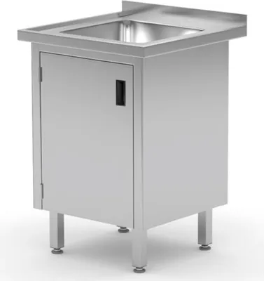 Zdjęcie produktu dla Zlew Roboczy Gospodarczy Z Szafką Z Drzwiami Na Zawiasach Spawany 50X70X85 Cm - Hendi 813539