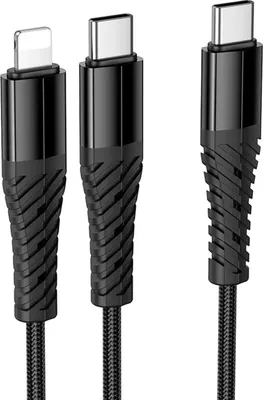 Immagine prodotto di Cavo di ricarica Hoco X123 2 in 1 da USB-C a USB-C e Lightning, 1 m, 3 A, nero