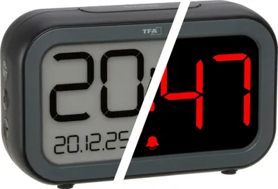 Produktbild von TFA 60.2048 Digitalwecker Bingo Hybrid, LCD/LED Anzeige, Wecker mit Hybridanzeige, integrierter Akku, automatischer Wechsel, Datum, Snooze