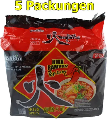 Produktbild von Paldo Hwa Ramyun Instant Nudeln scharf & würzig 5er Pack (5 x 120g)