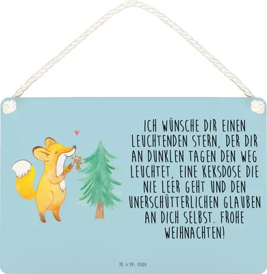 Produktbild von Mr. & Mrs. Panda Schild Fuchs  Weihnachtsbaum DIN A5 - Eisblau - Geschenk, Wandbild Holz, Winter, Schlittschuh, Weihnachten, Türschild, Weihnachtsdekoration, holzbild